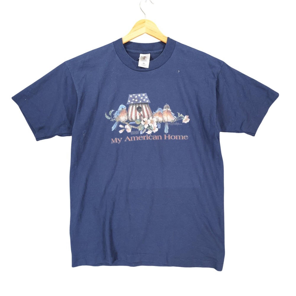 Fruit of the Loom T-Shirt Mens Large Navy Blue Vintage Graphic Tee Americana